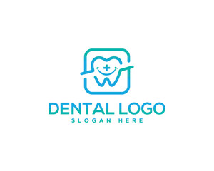 Modern dental clinic logo design vector template with smiling tooth and plus symbol in gradient blue colors for healthcare business