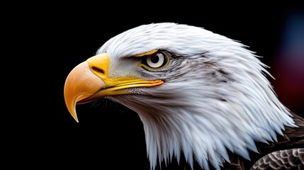 Obraz premium A majestic eagle head displays its piercing gaze and strong features
