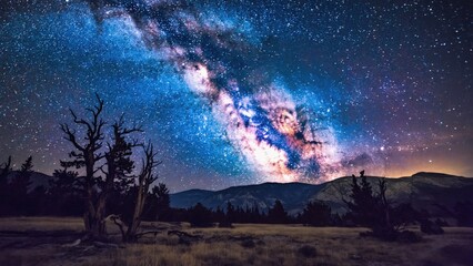 Fototapeta premium Milky Way over barren mountain range