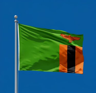 national flag of zambia nation waving on the wind on bluescreen, chroma key background
