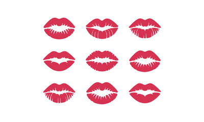 Modern minimalist vector illustration of red lipstick prints, easily scalable and editable.