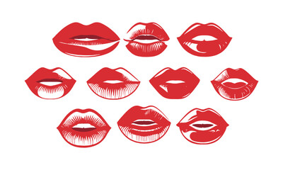 Modern minimalist vector illustration of red lipstick prints, easily scalable and editable.