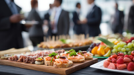 Delicious appetizers and fruit platters at a corporate event