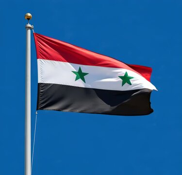 national flag of syria nation waving on the wind on bluescreen, chroma key background