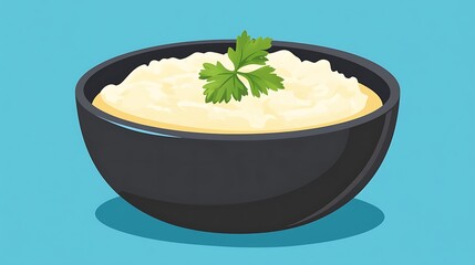 Creamy food bowl with blue background.