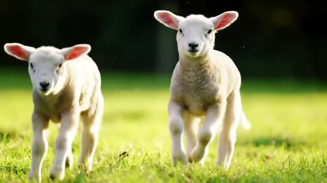 Lambs running in a field