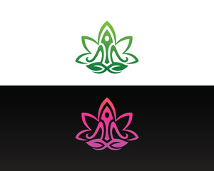 Abstract yoga lotus flower logo design vector template in green and pink gradient for wellness and meditation concepts