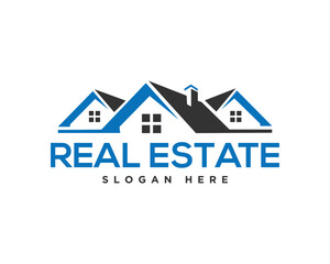 Real estate logo vector template design with roof silhouette and modern typography ideal for branding