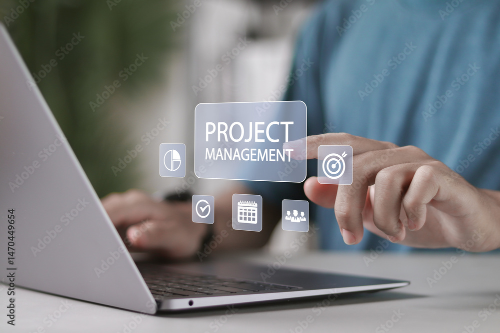 Poster project management concept. planning, execution, monitoring, collaboration, resource allocation, ris