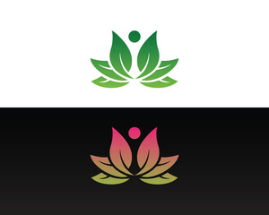 Abstract lotus flower logo design vector template with human figure silhouette for wellness and spa branding