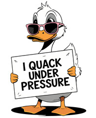 Sassy Duck Holding 'I Quack Under Pressure' Illustration