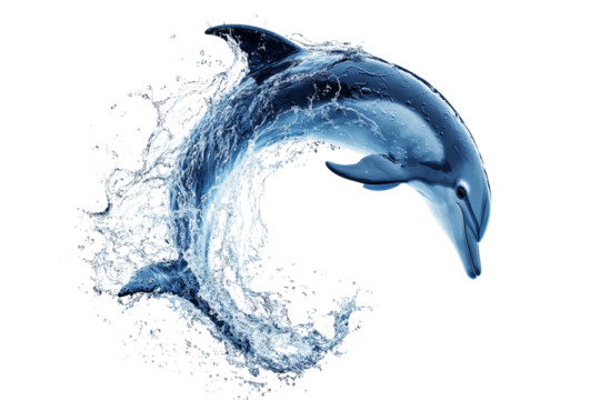 A graceful dolphin leaping through splashing waves.