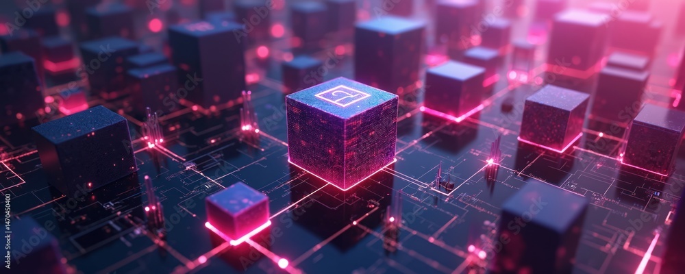 Aufkleber illustration tech with a blockchain network, a smart city metaverse in digital world. the concept of
