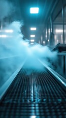 Obraz premium Industrial conveyor belt with fog
