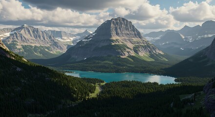 Fototapeta premium Majestic Mountain Lake: Serenity in the Wild AI Generated