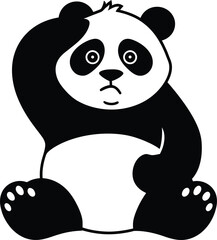 Concerned Panda Bear Drawing, Thoughtful Panda Cartoon Illustration