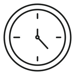 Simple outline clock shows that the time is almost five o clock on a white background.