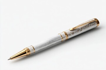Naklejka premium Elegant white pen with gold accents and intricate detailing.