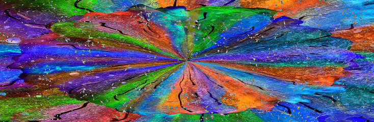 Abstract colorful background. Imitation of oil and watercolor painting. Rainbow abstract flower - oval on a colorful background. Copy space. Illustration.