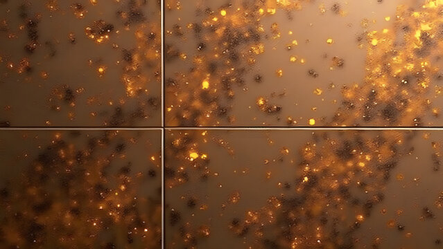 "Warm brown ceramic tile with golden opal flashes, textured matte finish for luxury kitchens and hotels. UV-resistant with seamless 2mm grout lines."