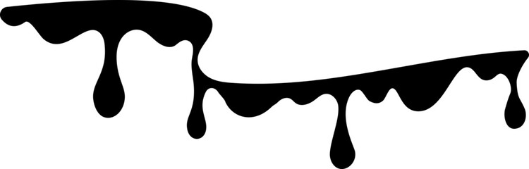 Drips of paint. Black liquid splashes. Silhouette of fluid blobs of sauce caramel and slime