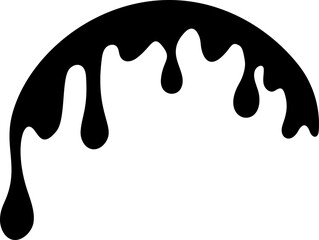 Drips of paint. Black liquid splashes. Silhouette of fluid blobs of sauce caramel and slime