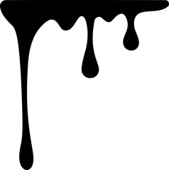 Drips of paint. Black liquid splashes. Silhouette of fluid blobs of sauce caramel and slime