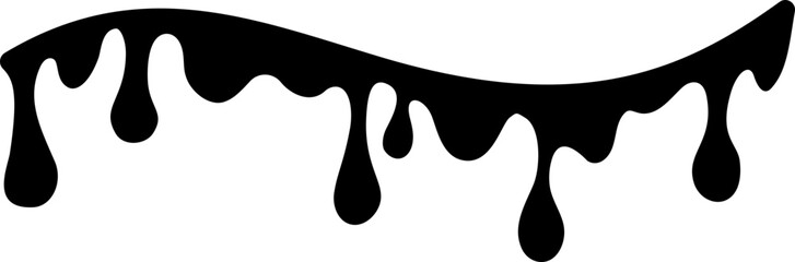 Drips of paint. Black liquid splashes. Silhouette of fluid blobs of sauce caramel and slime