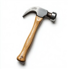Hammer Tool with Wooden Handle on White Background

