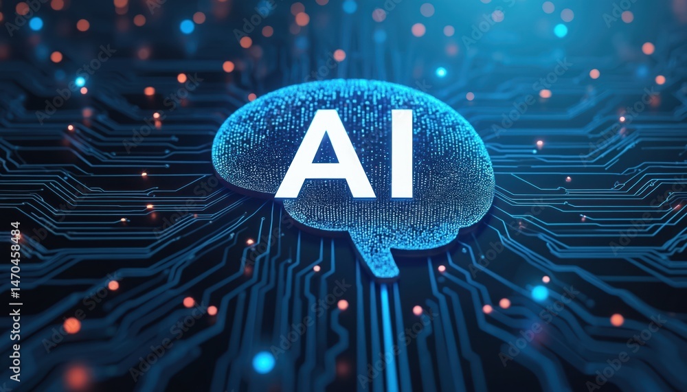 Aufkleber AI brain inside circuit board, AI concept tech. Digital innovation data processing concept, futuristic, artificial intelligence, machine learning, neural network, computer vision, deep learning.