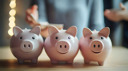 Obraz premium Saving goals and collaborative financial planning with piggy banks concept
