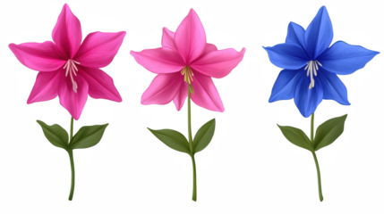 Three Beautiful Flowers with Different Colors on PNG transparent background