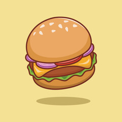 Burger cute vector in a kawaii style.