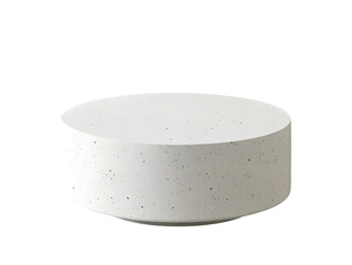 A short, round, white pedestal with subtle grey flecks sits on a black background.  It's smooth and cylindrical