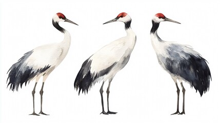 Obraz premium Graceful Birds Crane Watercolor Illustration on White Background