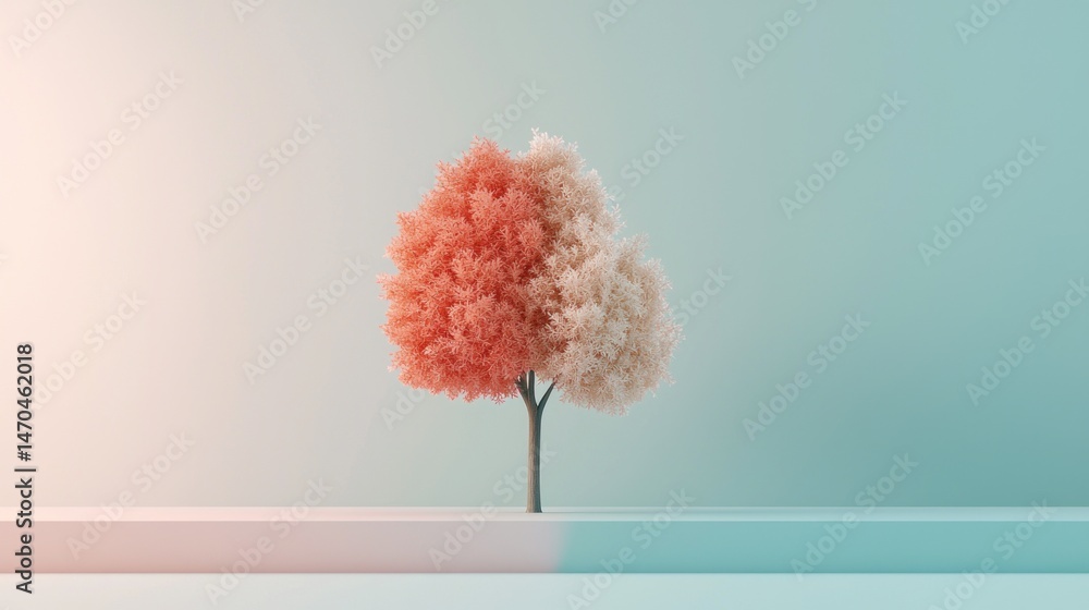 Poster A stylized tree showing two different colors against the background