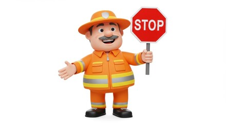 3D Cartoon Friendly Cartoon Crossing Guard - Safety, caution, crossing, obedience