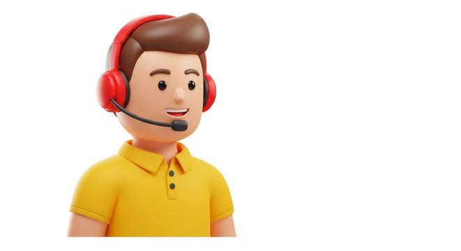 3D Cartoon Friendly Call Center Agent Cartoon Illustration - Helpful support, customer service, communication, technology, friendly assistance. A cartoon call center agent ready to help