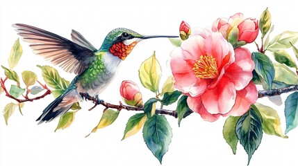 Vibrant Tropical Hummingbird Watercolor Illustration for Design Projects
