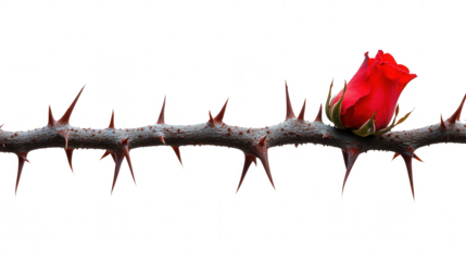 Captivating red rose bud amidst sharp thorns on a PNG transparent background