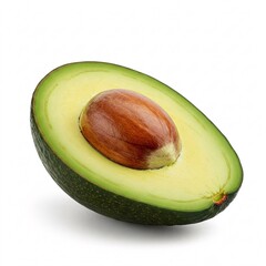 Halved avocado with pit in the middle, isolated on white background