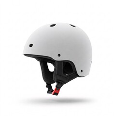 Fototapeta premium White matte extreme sports helmet with ventilation holes falling, isolated on white