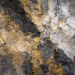 Fototapeta premium Golden Veins: A captivating visual symphony of textures and hues unfolds, as intricately cracked rock surfaces are intricately adorned with radiant gold, creating an irresistible visual impact.