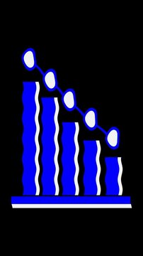 Un primer plano de un Icono gr&aacute;fico de barras descendente de color azul con un  movimiento de onda