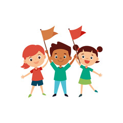 Happy Kids Waving Flags