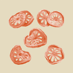 Beal fruit, beal fruit vector, beal fruit illustration, line drawing on beige background.