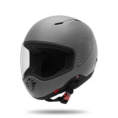 Gray matte motorcycle helmet with clear visor, isolated on white background.