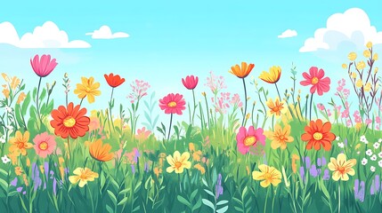 Naklejka premium Colorful wildflowers with sunny meadow.