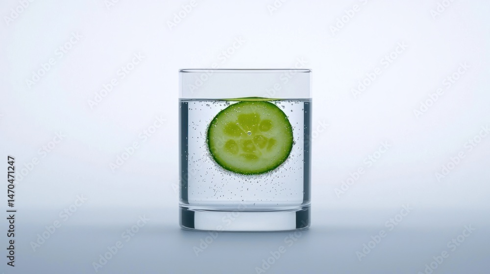 Poster a glass of water with a cucumber slice inside