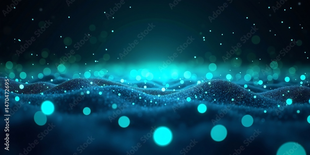 Poster blue technology internet connection metallic waves in gradient mesh